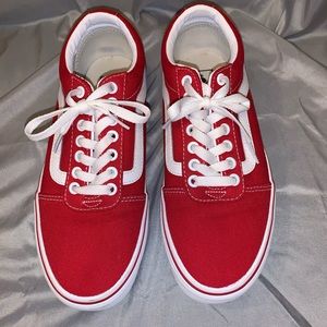 Men’s Vans, red and white, US size 7.